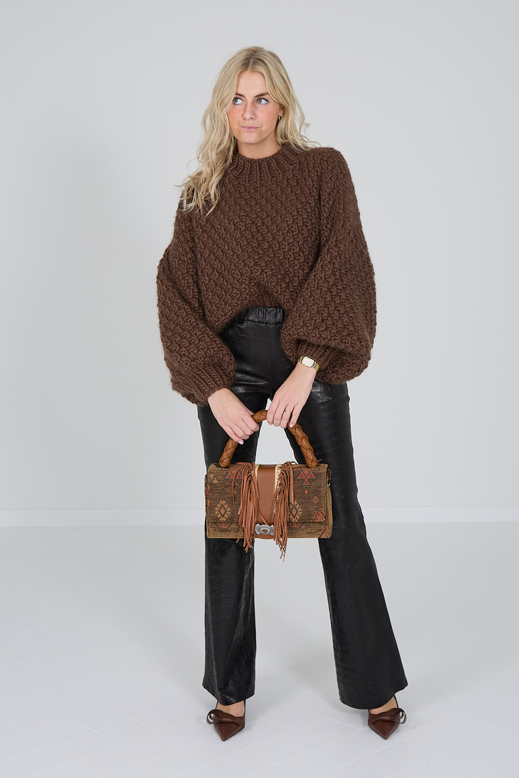 Enes broek relax flaire donkerbruin