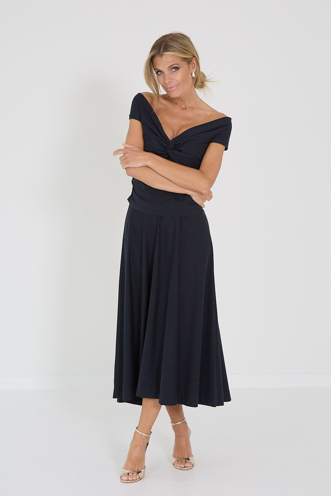 Dorothee Schumacher jurk off shoulder navy