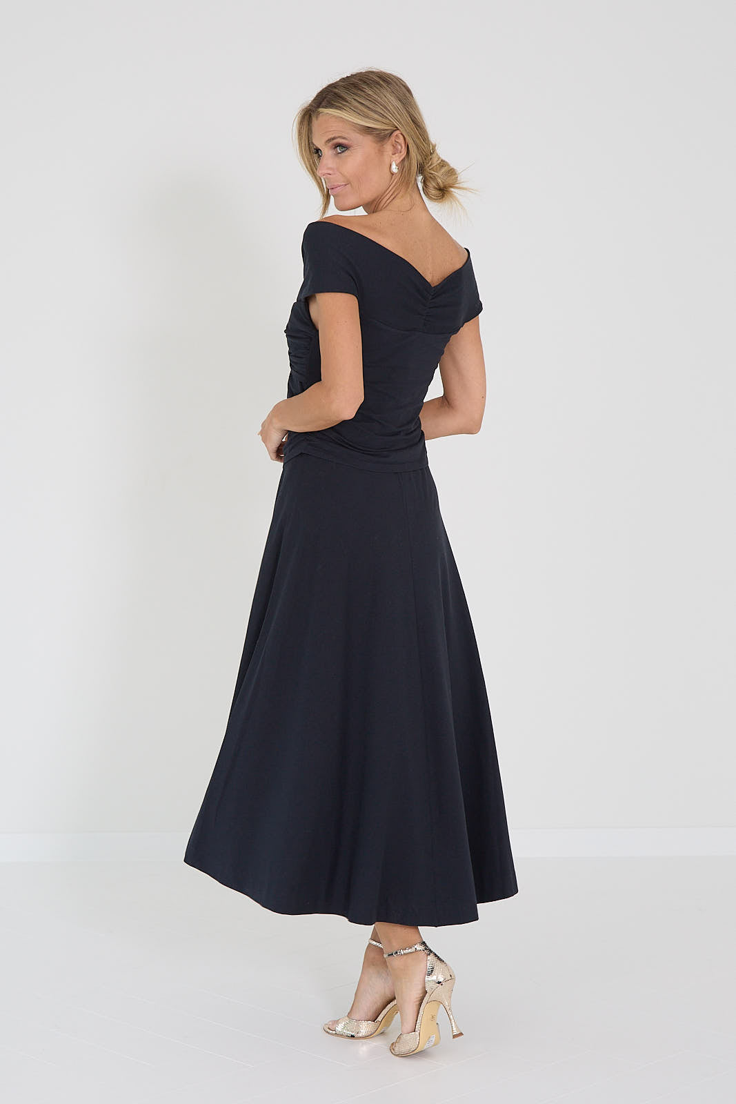 Dorothee Schumacher jurk off shoulder navy