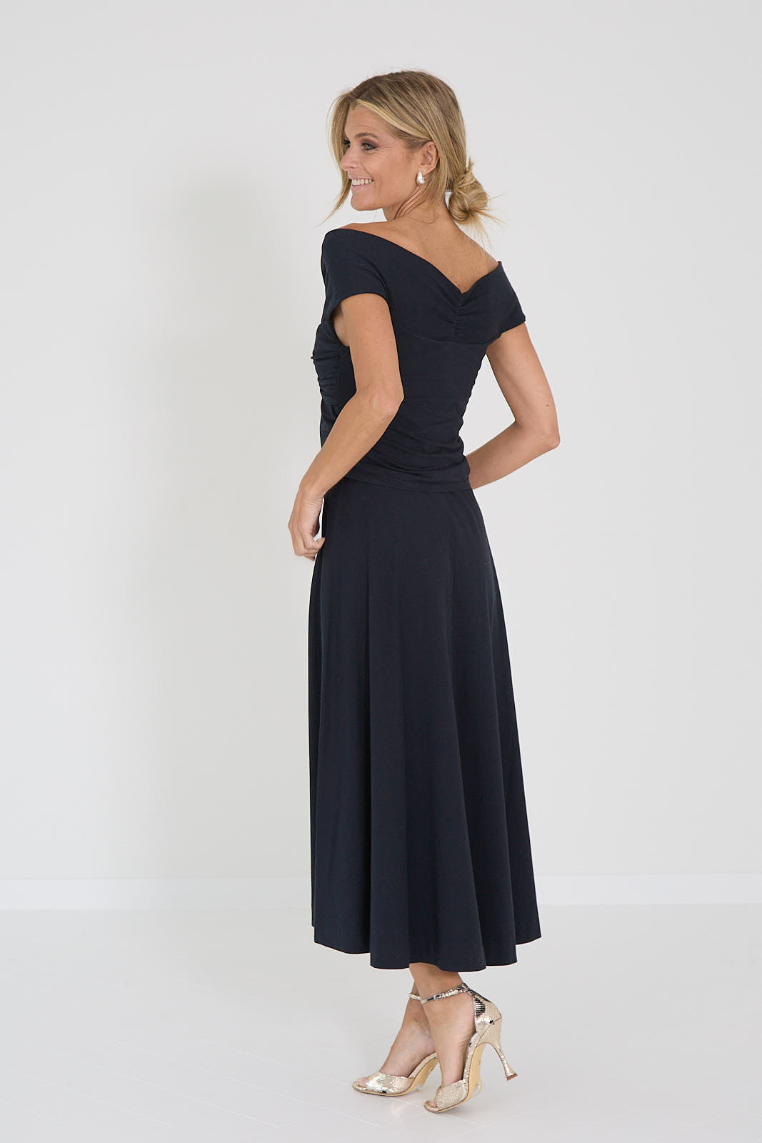 Dorothee Schumacher jurk off shoulder navy