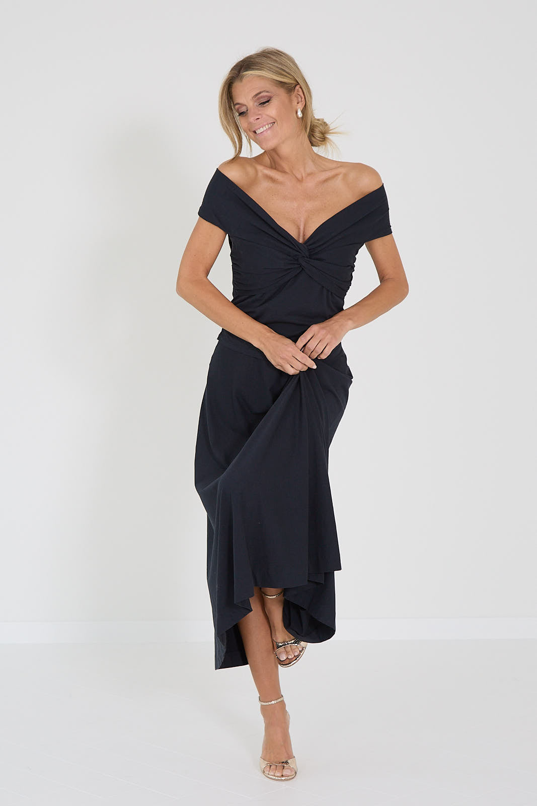 Dorothee Schumacher jurk off shoulder navy