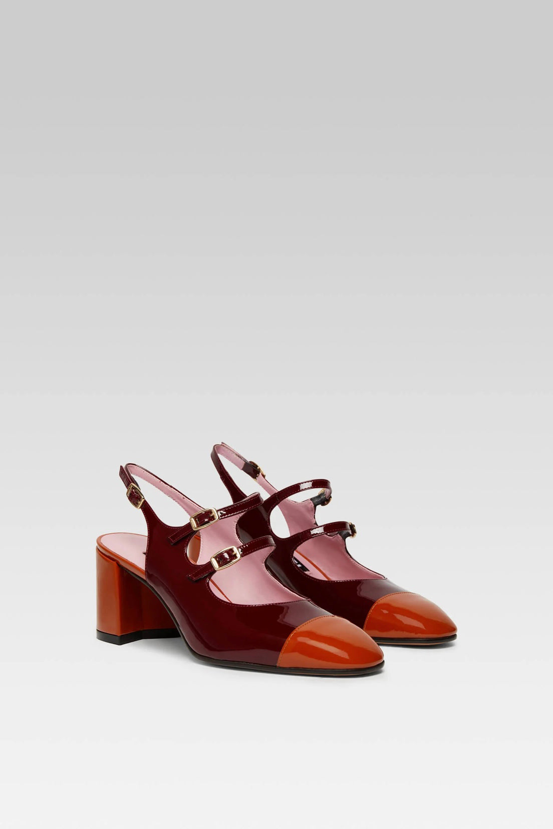 サンダル・ミュール CAREL FW24 CAREL With Heel (PAPAYA 332466) Papaya - Beige and black leather slingback Mary Janes