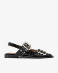 Ganni Black Croco Patent Feminine Buckle Ballerinas