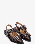 Ganni Burgundy Feminine Buckle Ballerinas