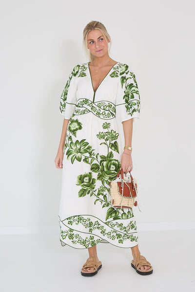 Farm rio jurk groene print