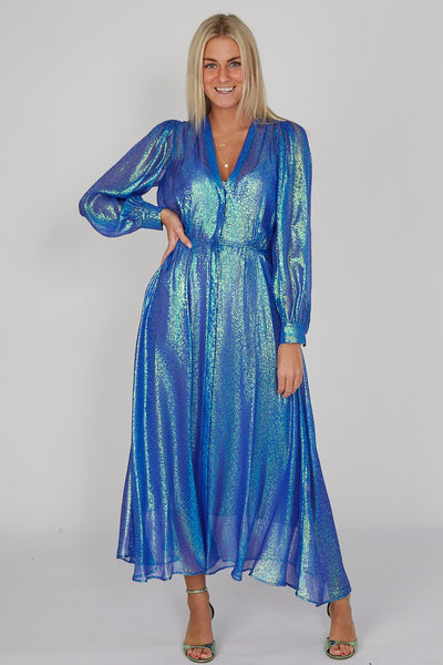 Forte forte jurk metallic blue