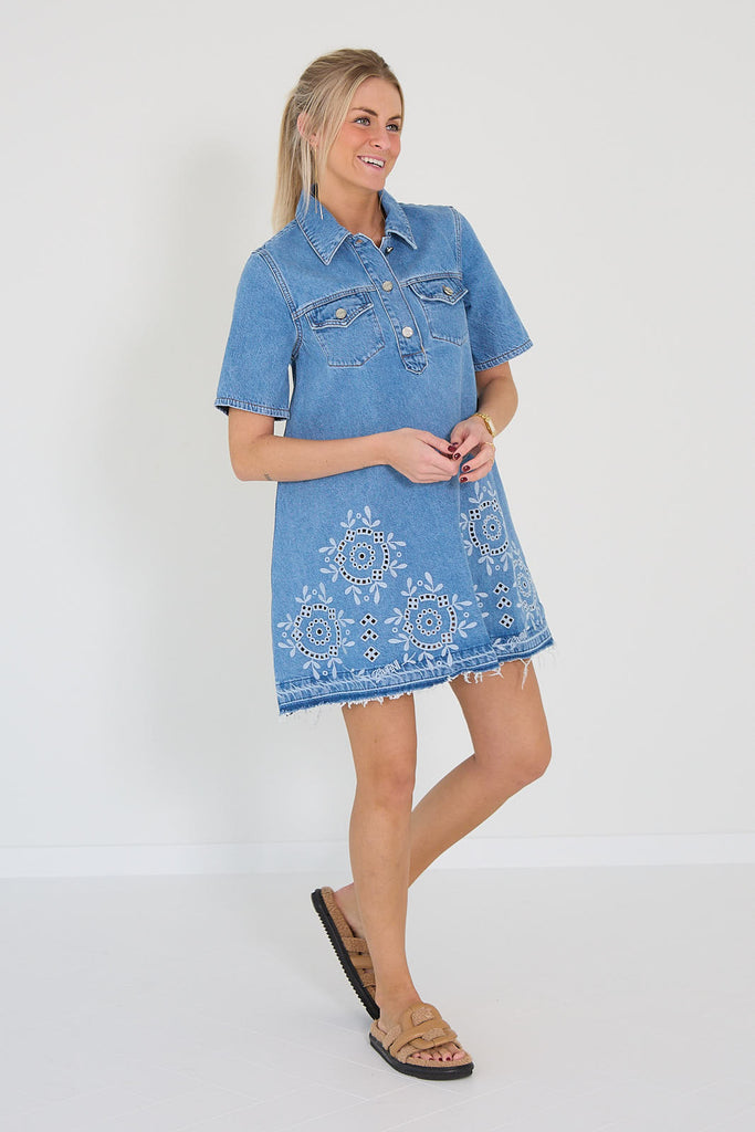 Ganni dress light blue stone