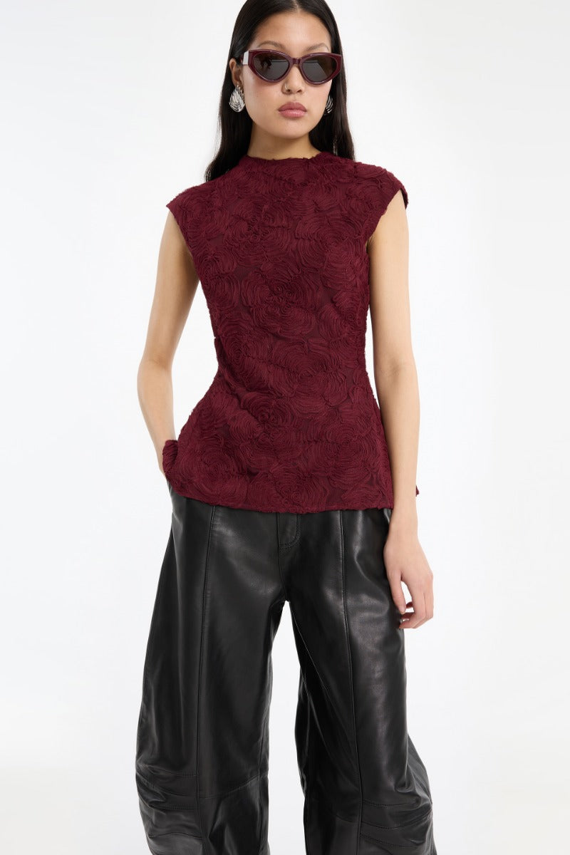 Rotate top Flower Mesh bordeaux