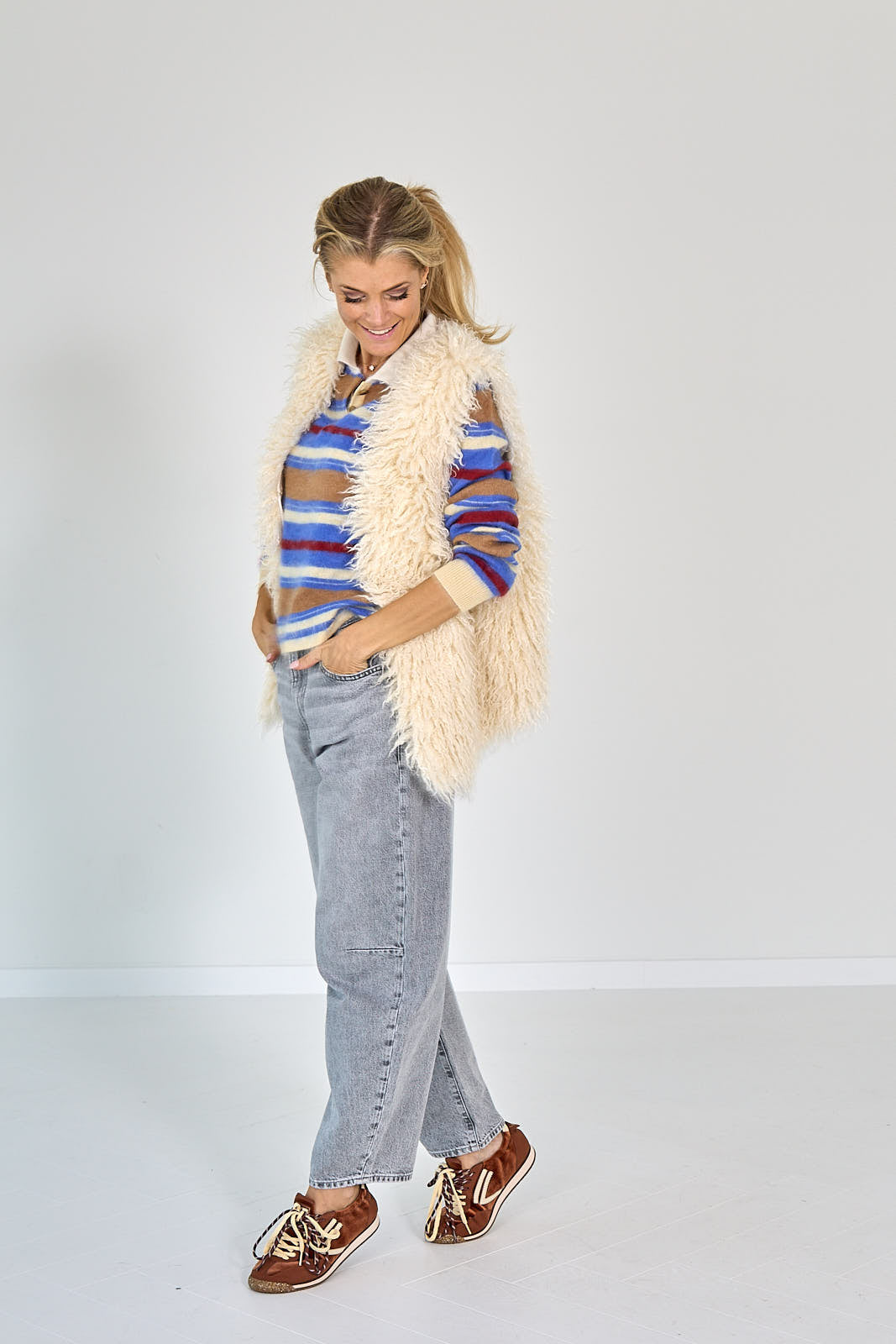 RIANI PLUCHE GILET ECRU ZM