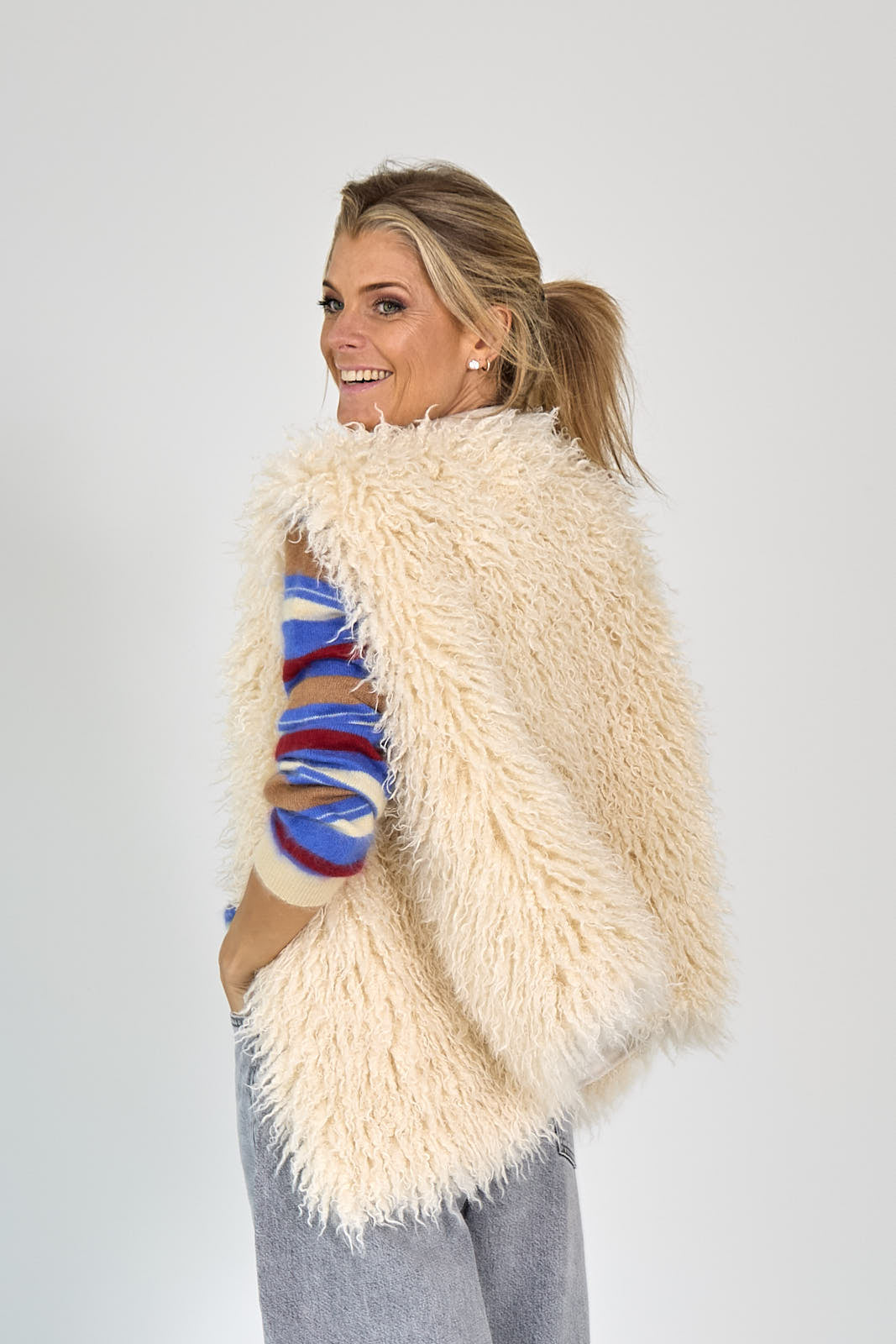 RIANI PLUCHE GILET ECRU ZM