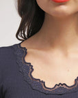 BENITA SILK LS O-NECK LACE TOP