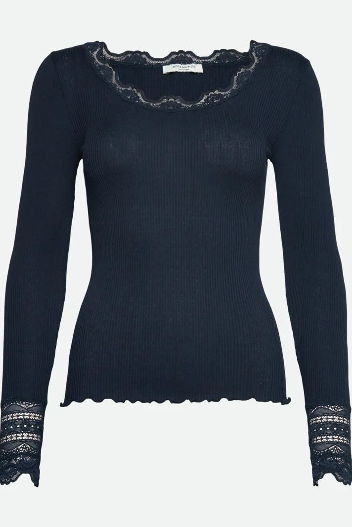 BENITA SILK LS O-NECK LACE TOP