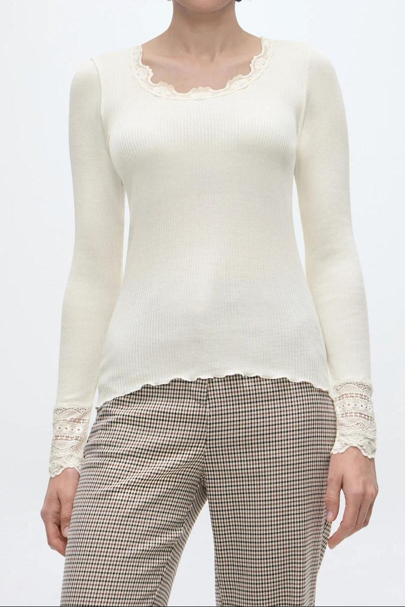 BENITA SILK LS O-NECK LACE TOP