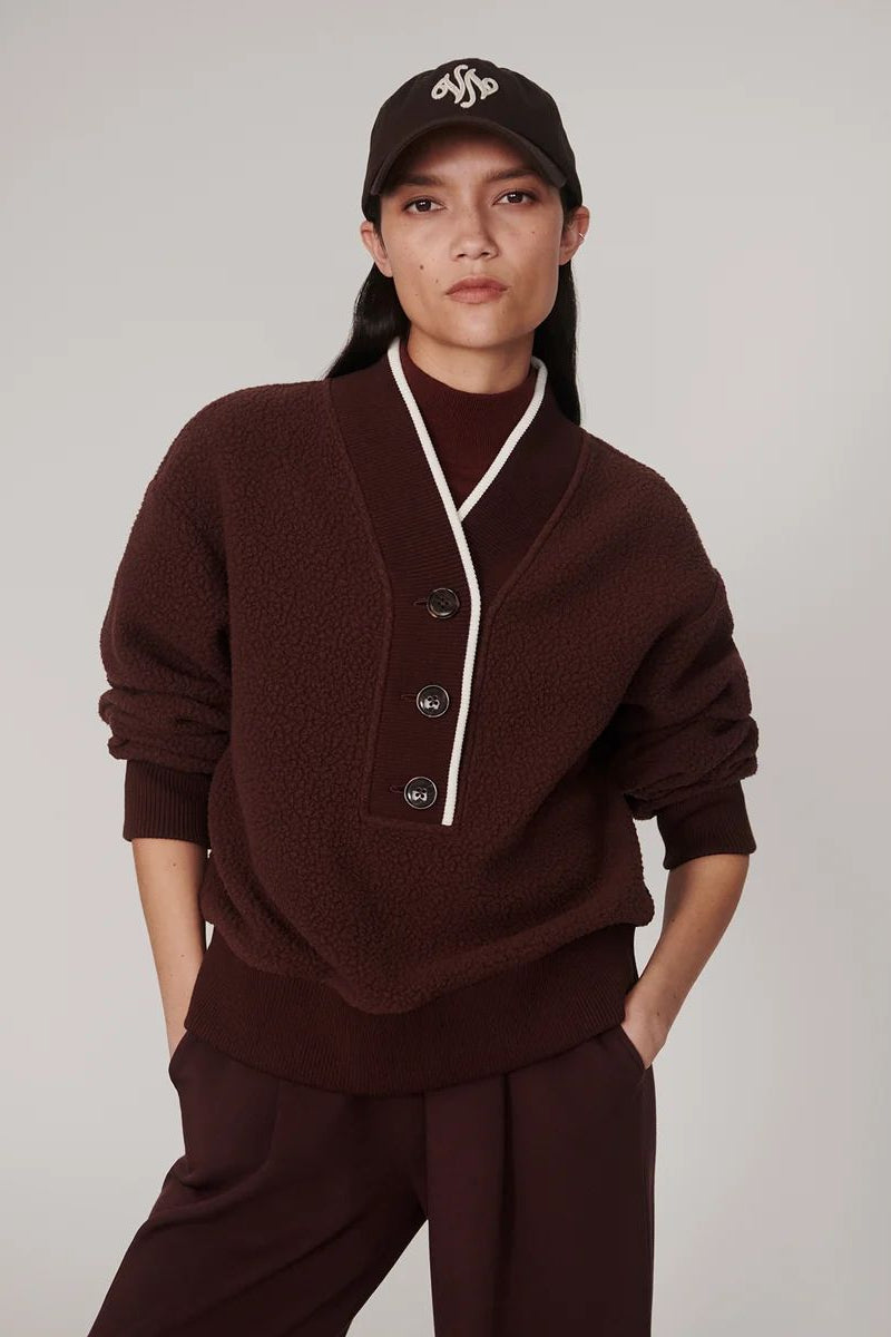 BRENNA BUTTON NECK FLEECE